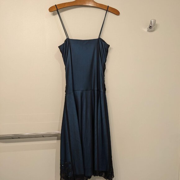 Embroidered Blue, Knee Length Dress, size medium, semiformal, whimsigoth - Picture 4 of 6